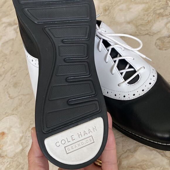 Cole Haan Grand OS Black & White Leather Saddle Golf Shoes - Picture 11 of 13